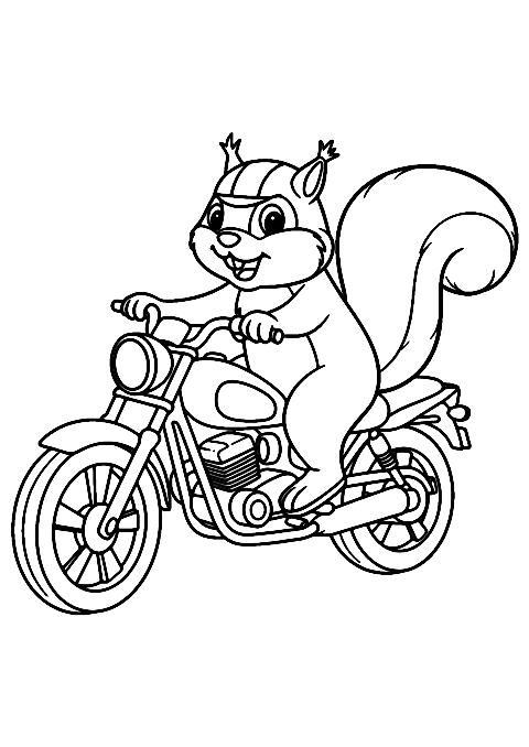 バイクに乗るリス Coloring Page