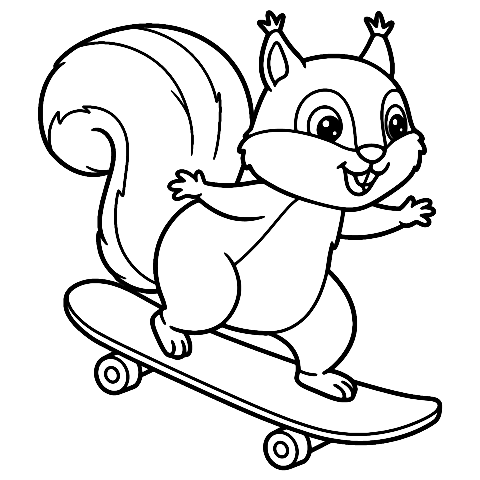 tupai naik skateboard Coloring Page