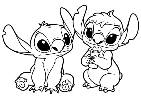 stitch and girlfriend Coloring Page