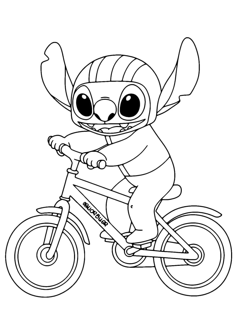 Planșă De Colorat Cu Stitch Bicicleta