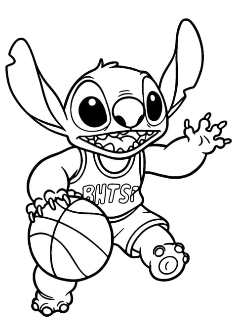 stitch che gioca a basket Coloring Page