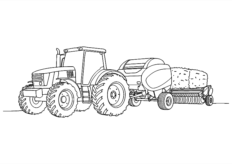 Tractor And Baler Coloring Page