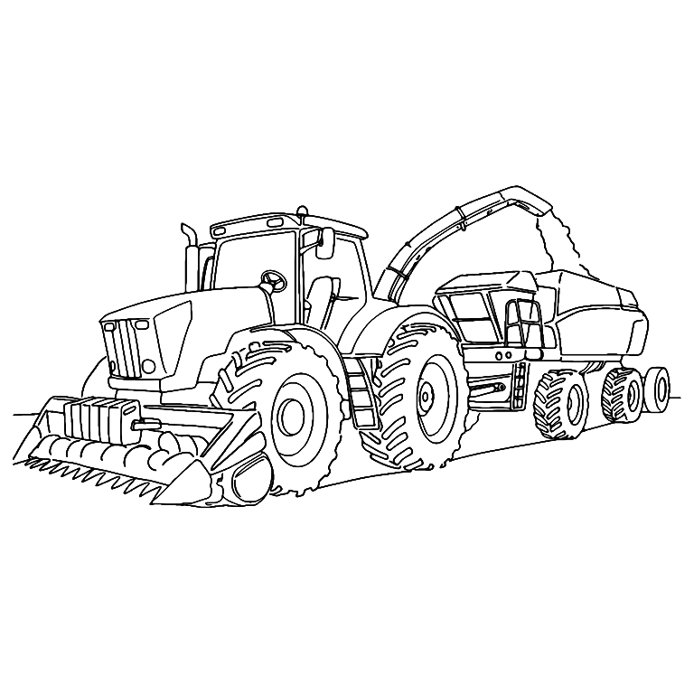 Tractor And Harvester Coloring Page