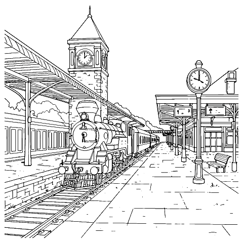 vlaková zastávka Coloring Page