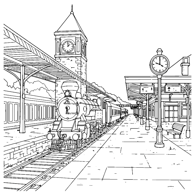 Train Station Coloring Page