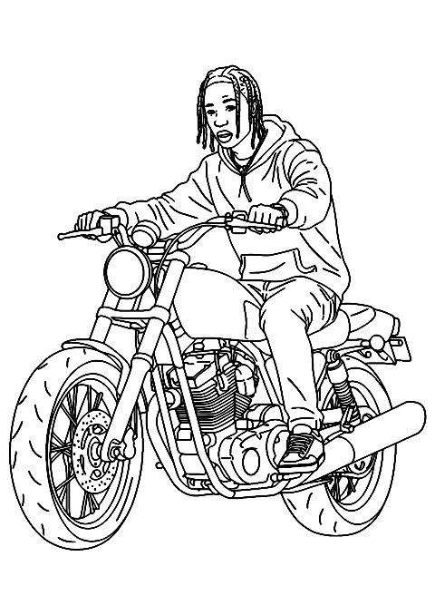 Travis Scott auf einem Motorrad Coloring Page