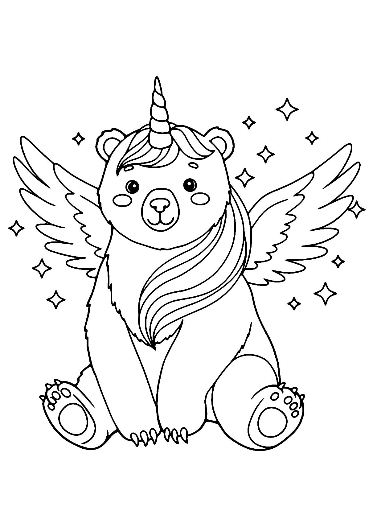 Unicorn Bear Coloring Page