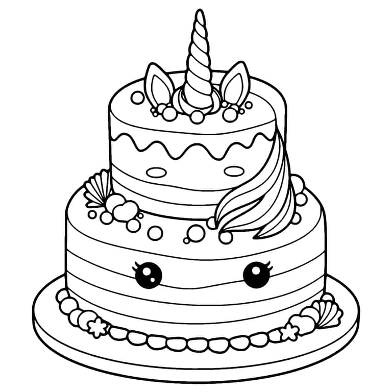 Unicorn Cake Coloring Page