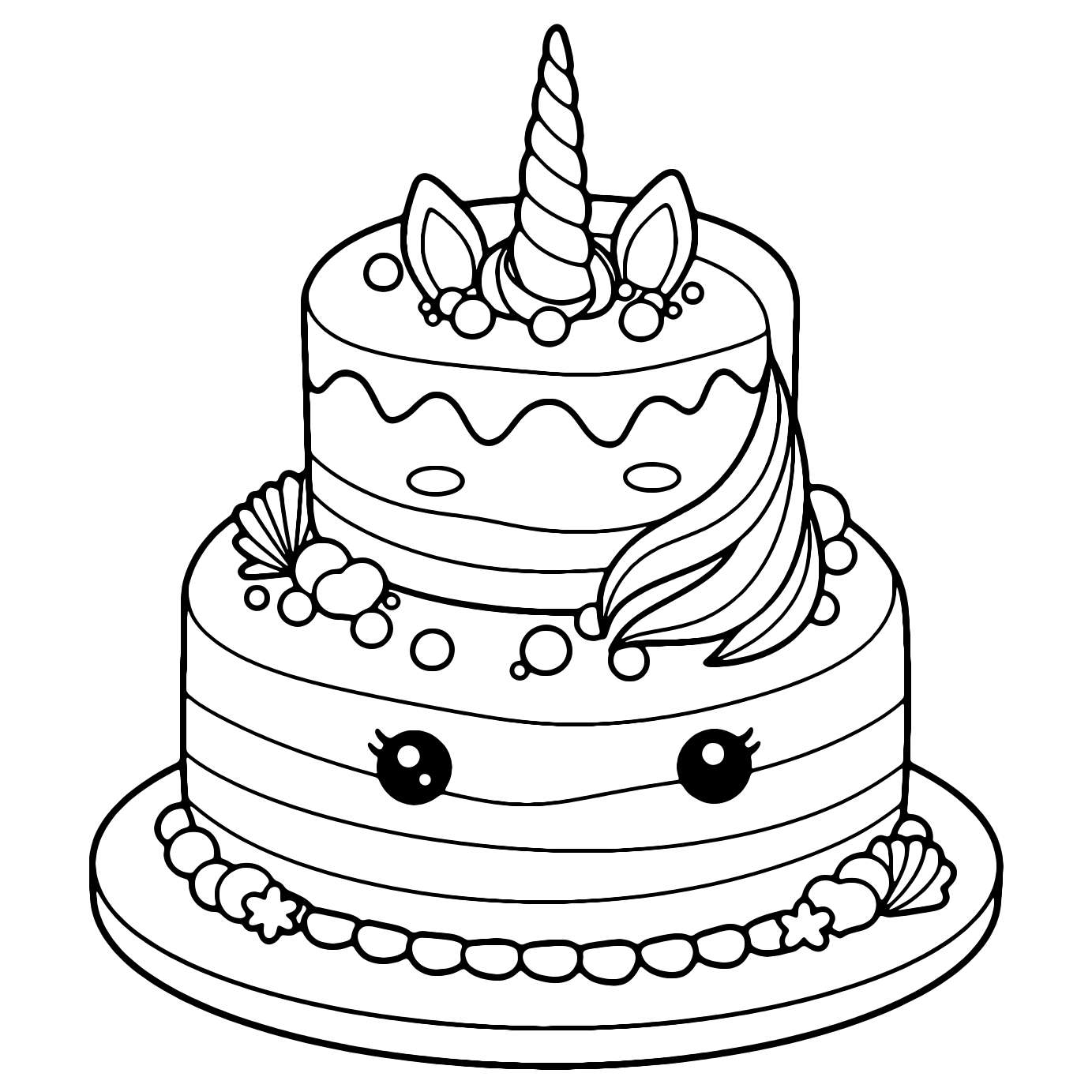 Unicorn Cake Coloring Page