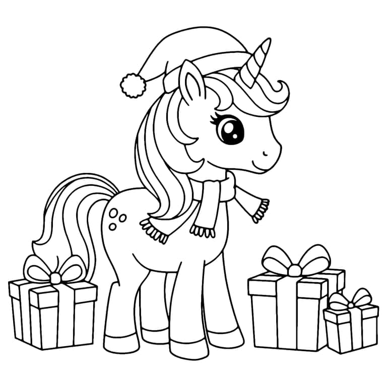 Unicorn Christmas Coloring Page