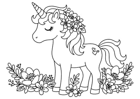 unicorn çiçekler Coloring Page