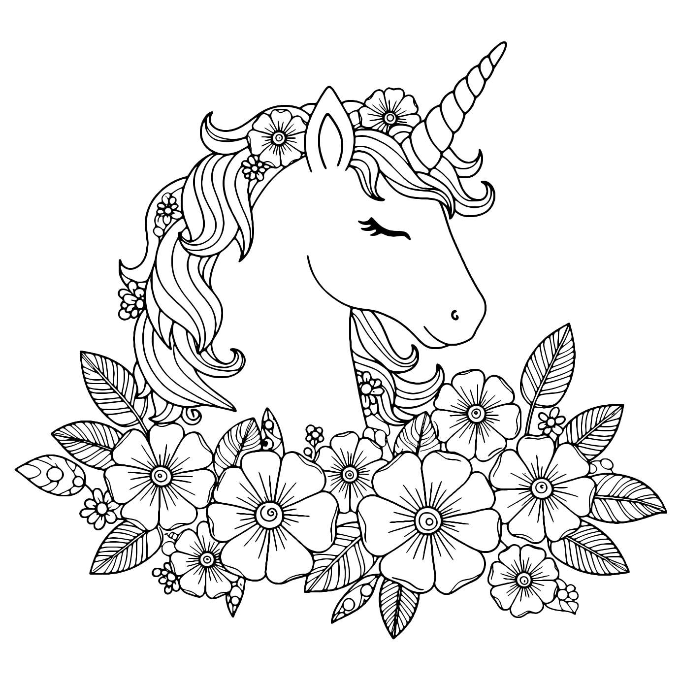 Unicorn Flowers Coloring Page