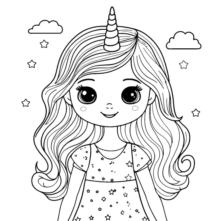 Coloriage Fille Licorne