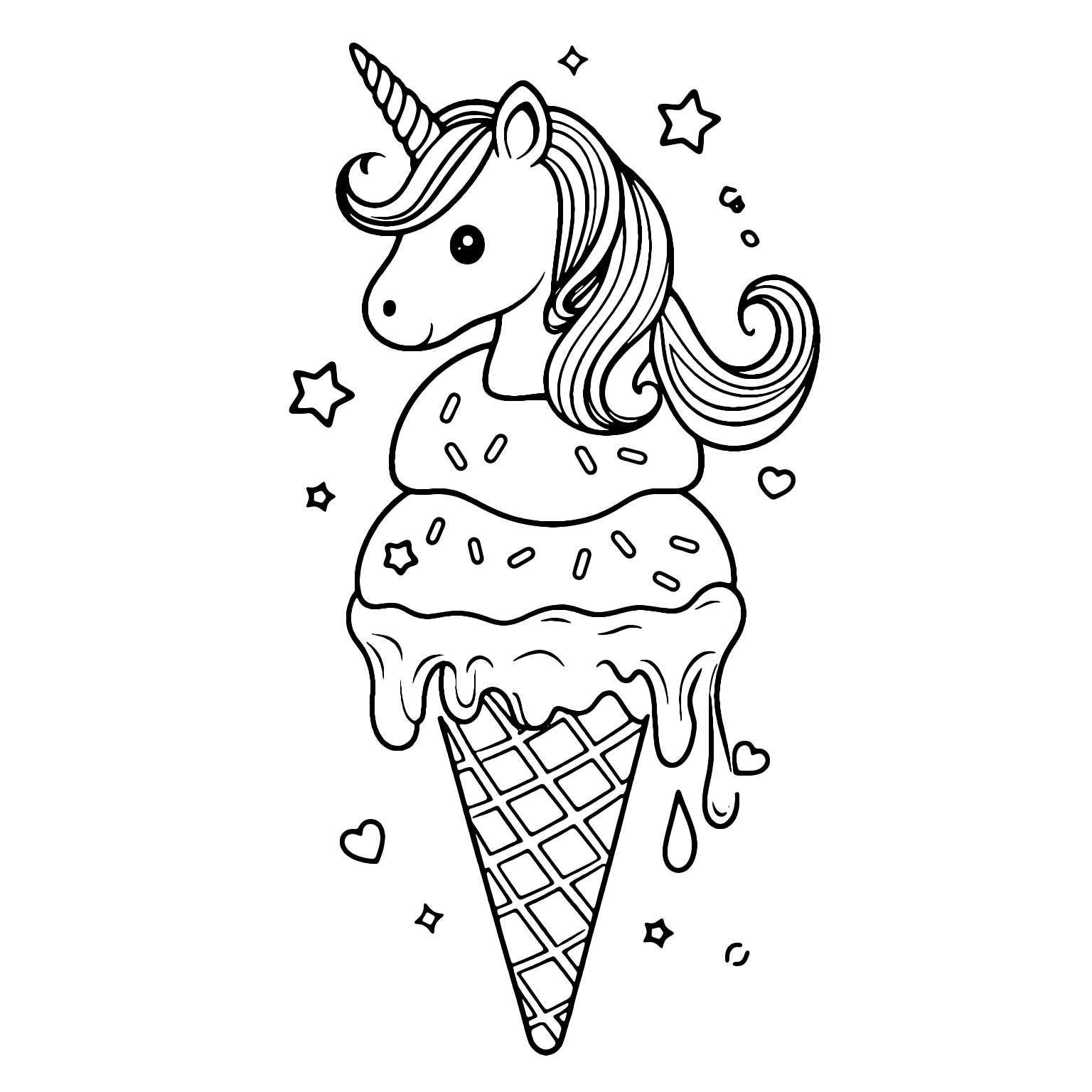 Unicorn Ice Cream Coloring Page