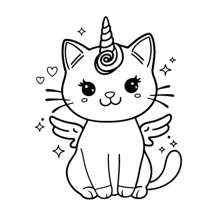 Unicorn Kitty Coloring Page