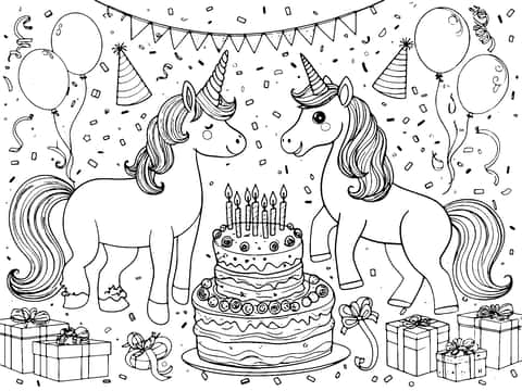 unicorn party Coloring Page