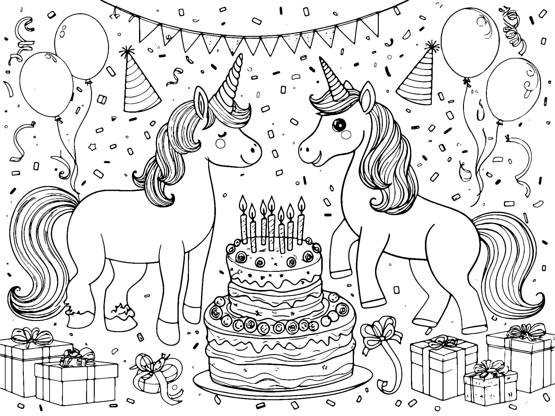 Unicorn Party Coloring Page