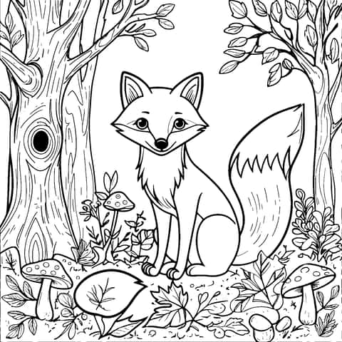 Vulpe în pădure Coloring Page